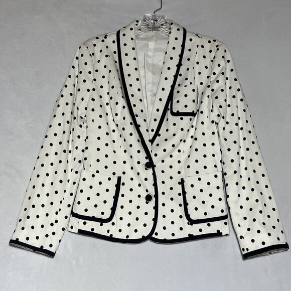 Express Blazer Jacket Womens 4 Black White Polka Dot Cotton Stretch Office Work - Picture 1 of 13